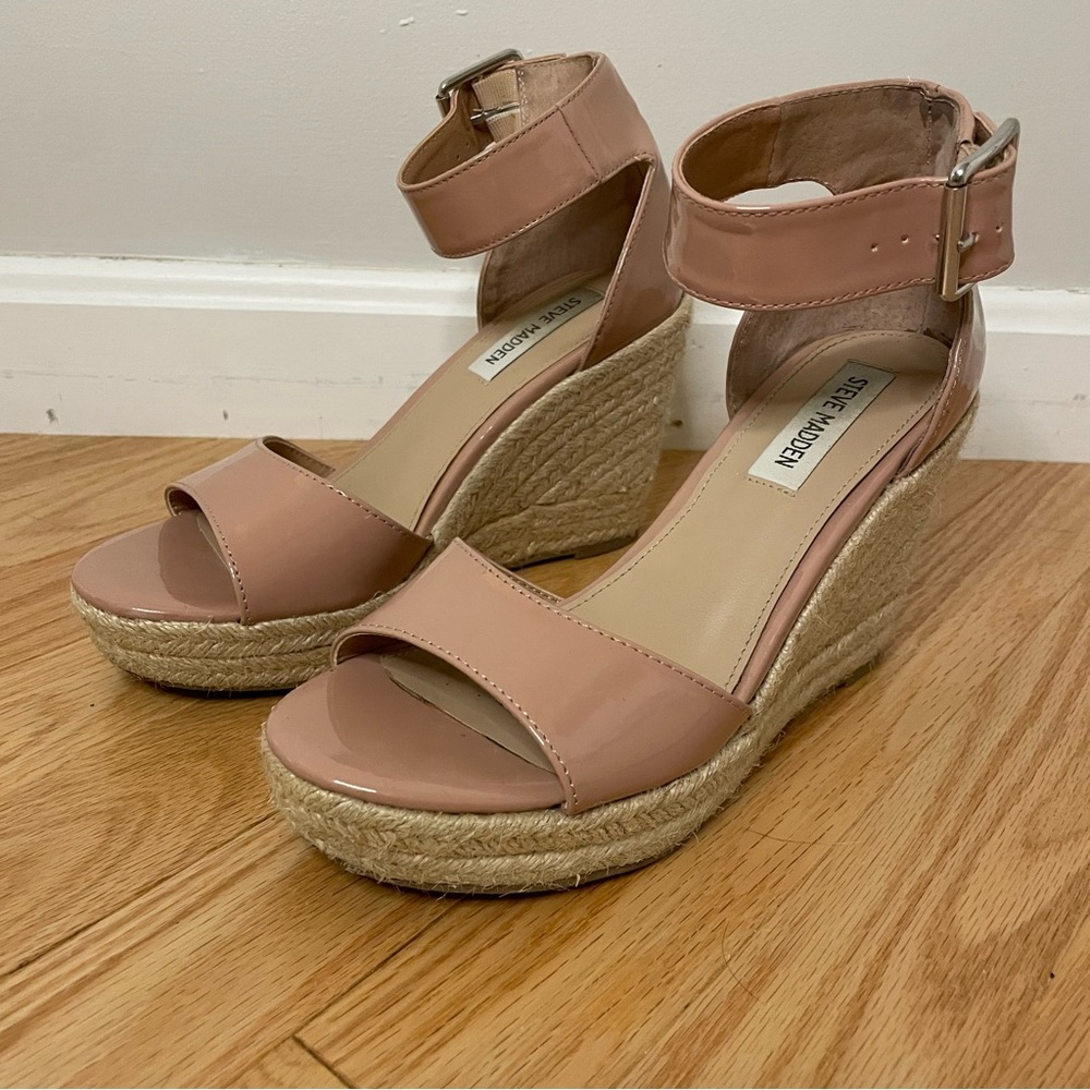 Steve Madden Villa Wedge Espadrille Sandals, Blush, Size 7, EUC